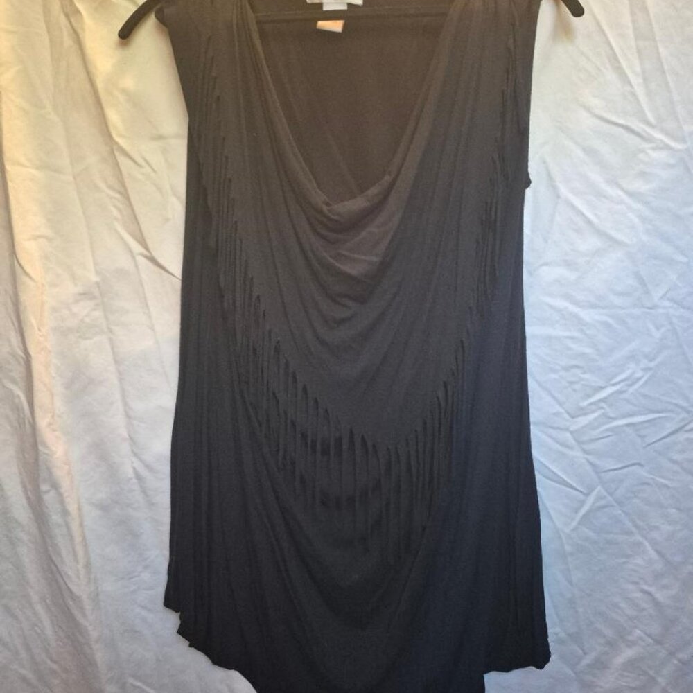 Design History Draped Fringe Top  2X
